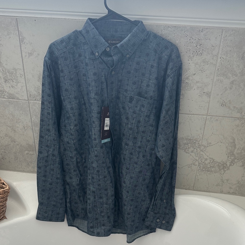 Ariat Blue Patterned Casual Button Down Shirt